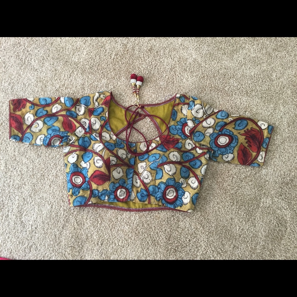 Indian Pakistani Kalmkari Saree  blouse Choli
